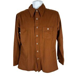 Vintage Fordham Brown Long Sleeve Shirt Button-Up Cotton & Polyester Size L